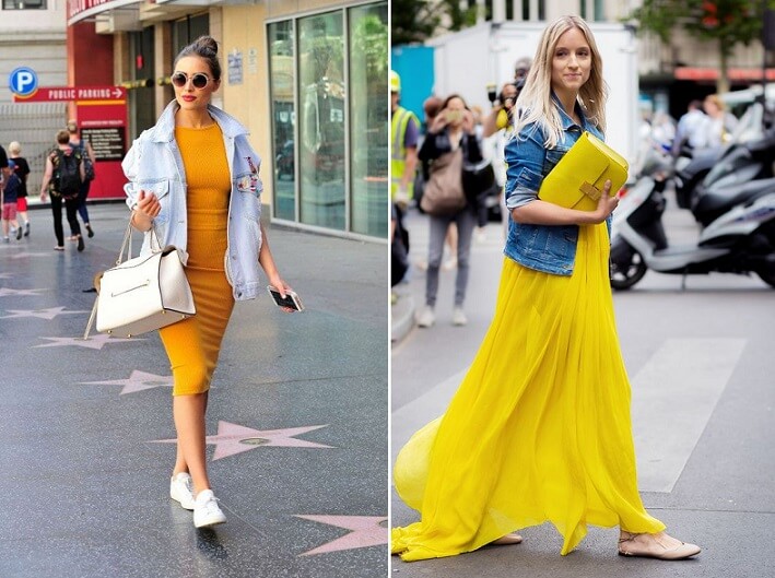 الفستان الأصفر مع جاكيت جينز