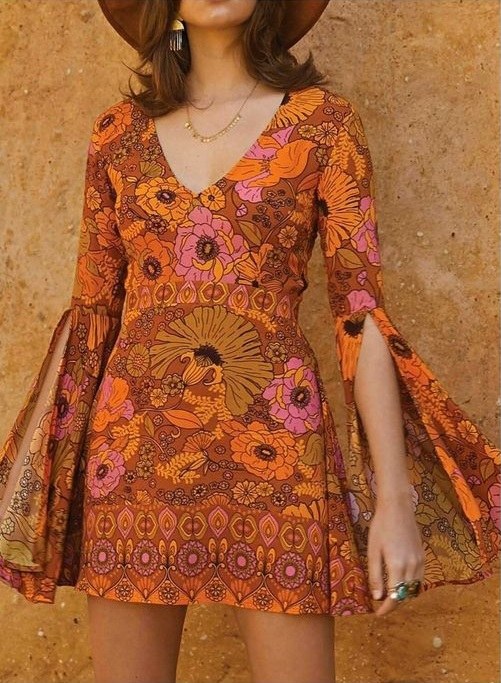 فستان بوهيمي بألوان خريفية