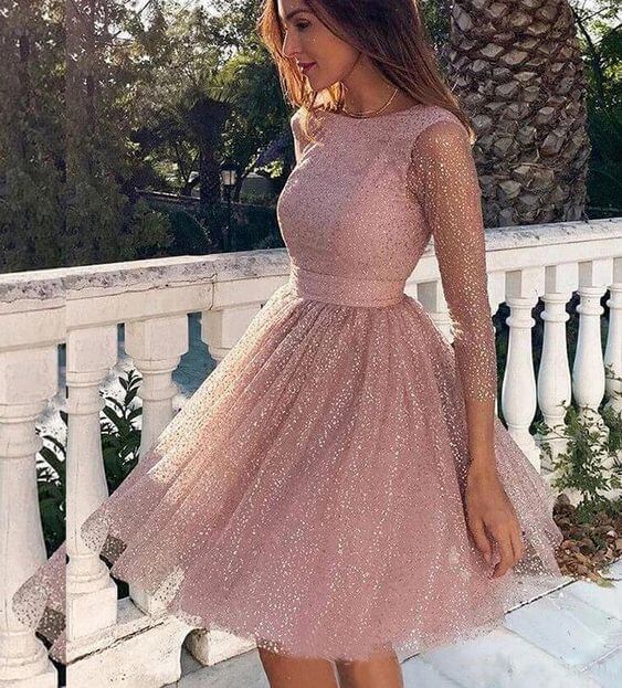 فستان كلوش كم طويل باللون الزهري