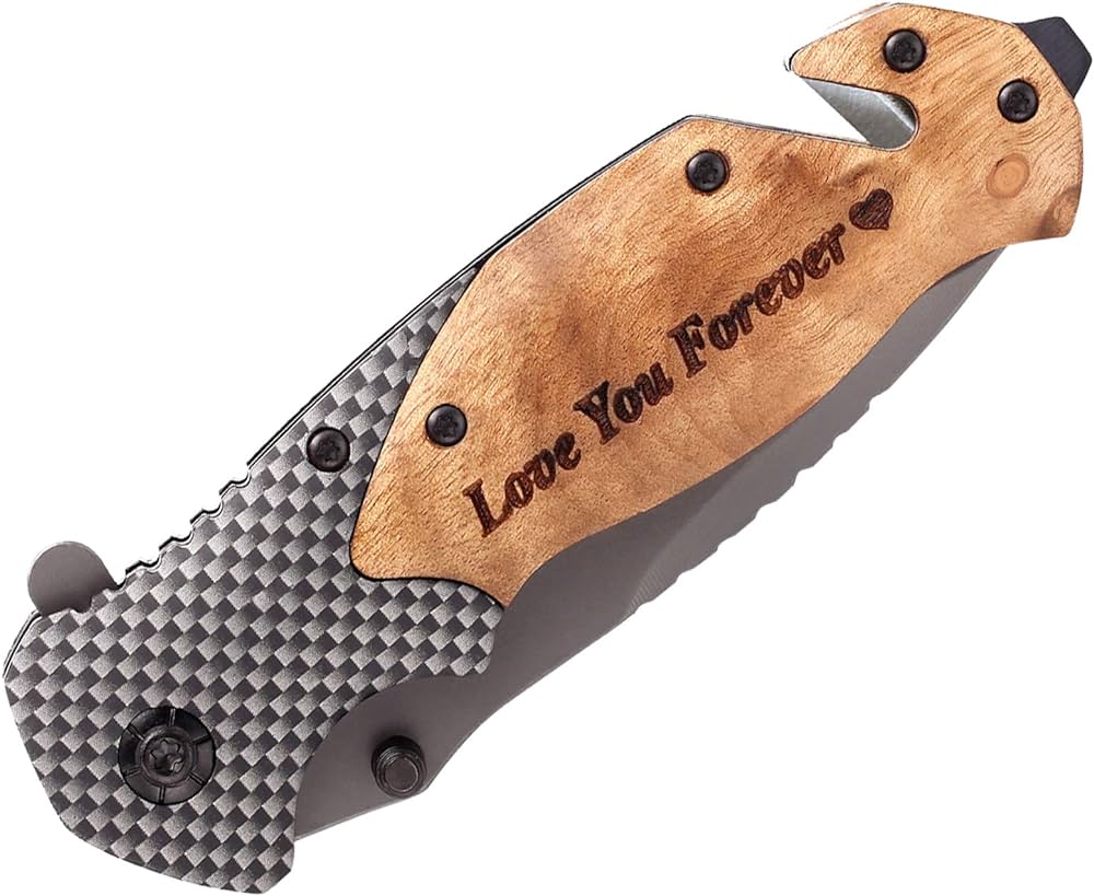 سكين جيب خشب البلوط المحفور الشخصي