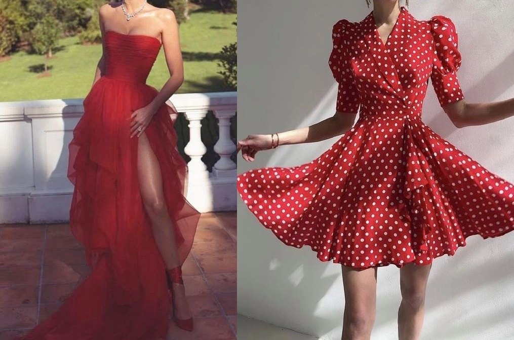 تنسيقات فستان احمر بستايلات مختلفة